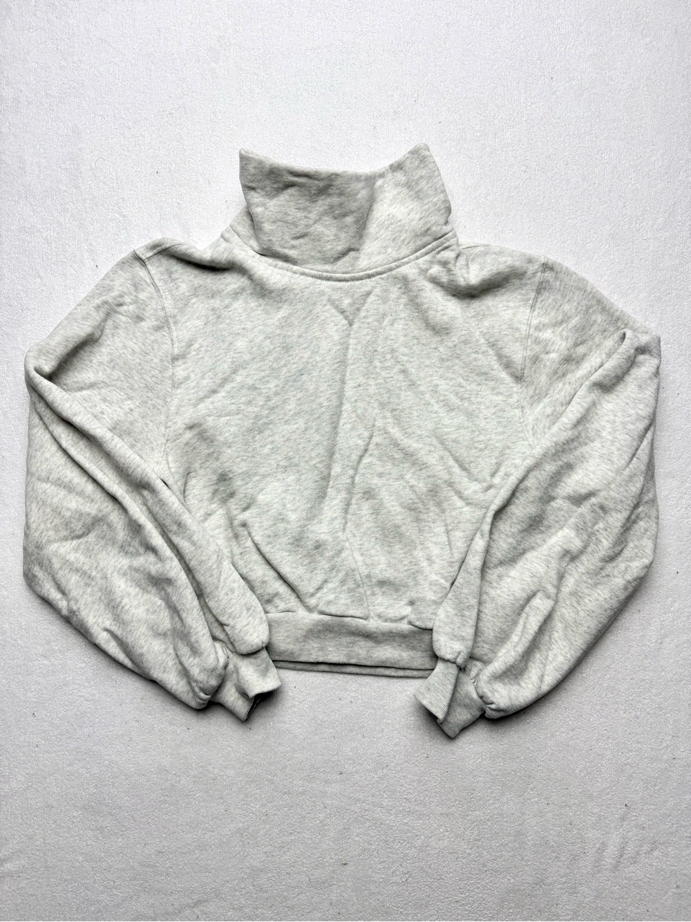 Abercrombie & Fitch Heather Light Gray Cropped Funnel Neck Sweater
